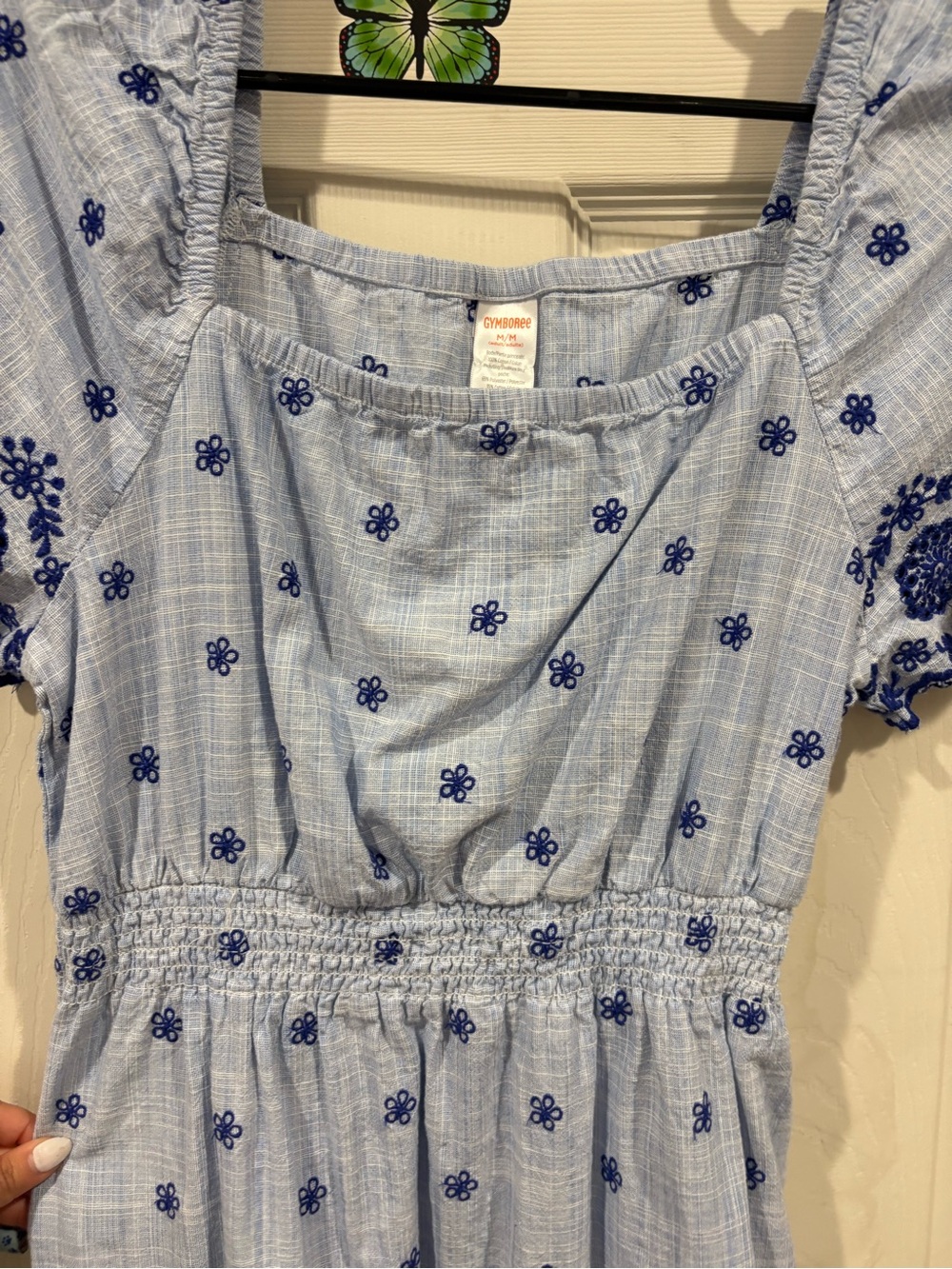 Gymboree Light Blue Dress with Navy Floral Embroidery